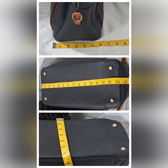 Adrienne Vittadini | Large Black/Brown Faux Leather Dome Satchel Crossbody Bag - Picture 10 of 16